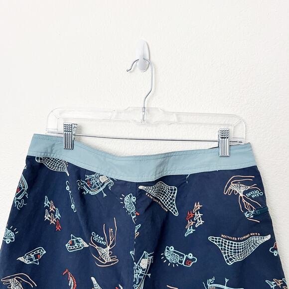 [Patagonia] Tidepool Blue Clean Currents Men's Wavefarer Boardshorts Surf Sz 32 - Picture 4 of 12